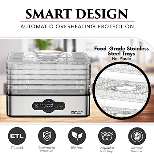 Magic Mill Food Dehydrator Machine 5 Stackable Stainless Steel Trays Jerky Dryer gallery
