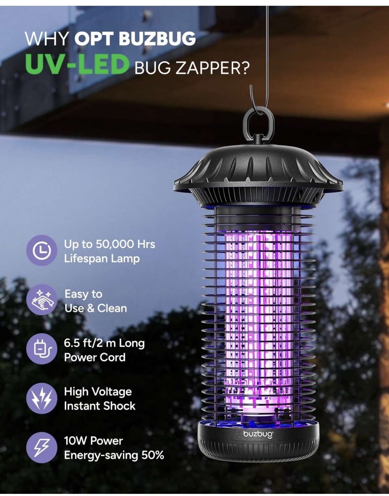 Buzbug LED Bug Zapper Indoor Outdoor, Up to 50,000 Hours Lifespan Lamps gallery