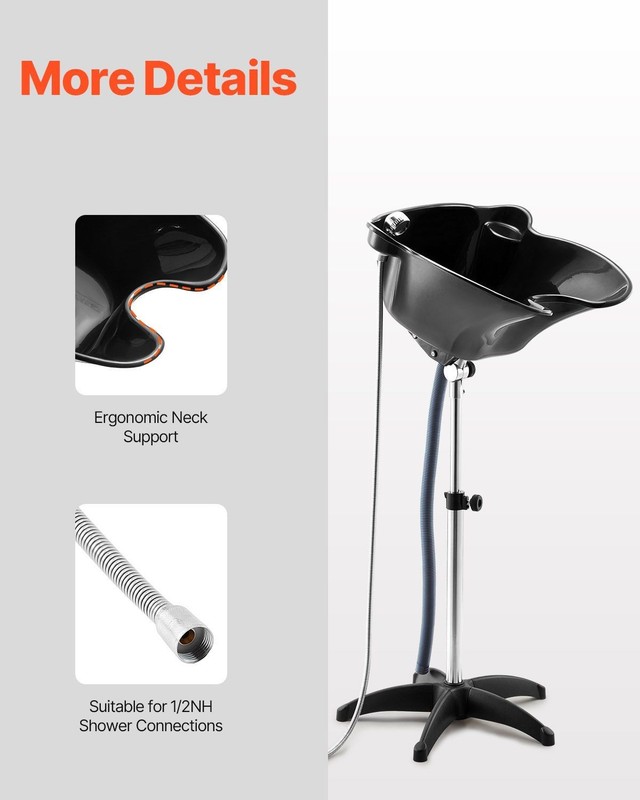 Adjustable Height&Angle Portable Shampoo Bowl with Drain Hose&Shower Head Black gallery