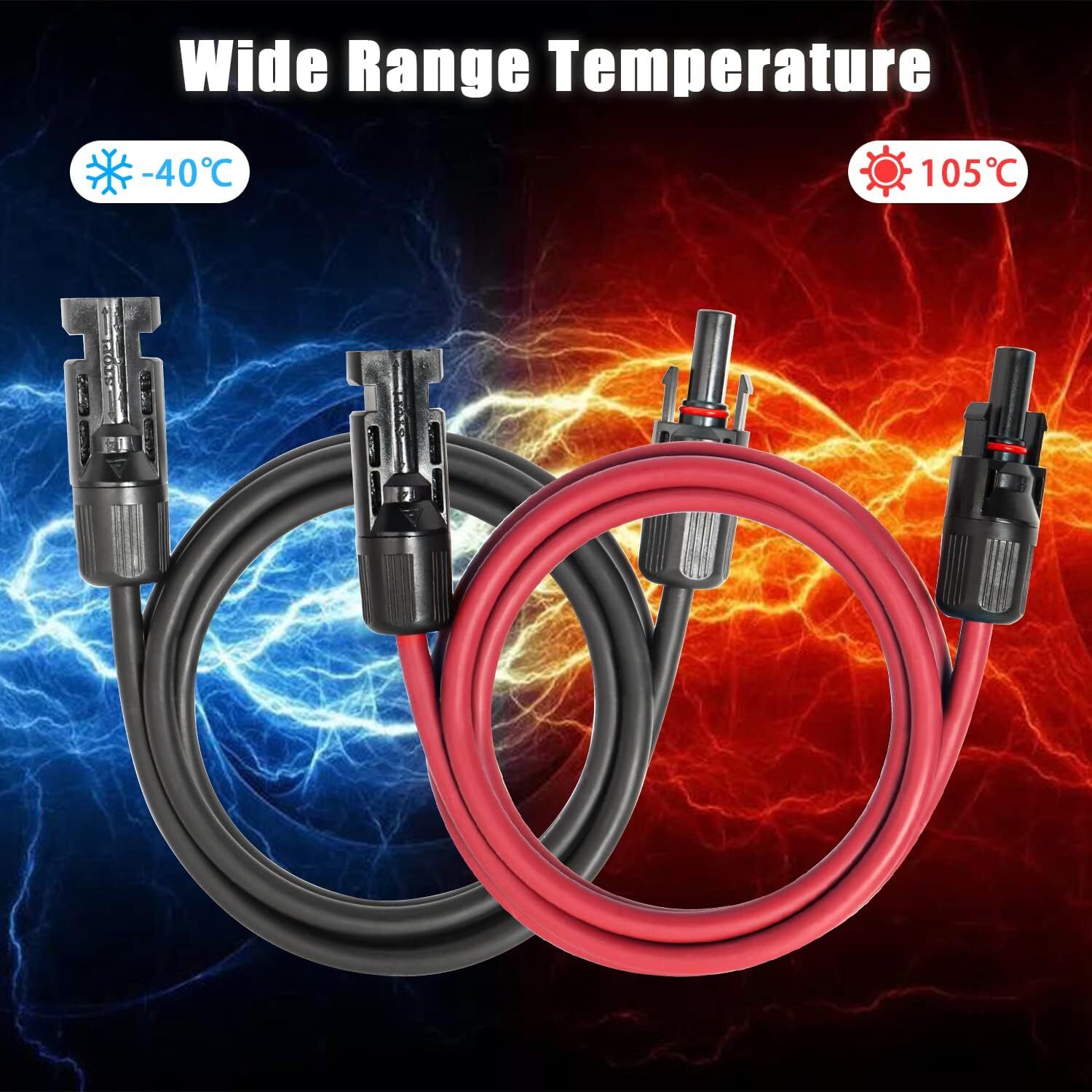 10 AWG Solar Panel Extension Cable PV Wire Solar Connector Black & Red 6mm² 2PCS gallery