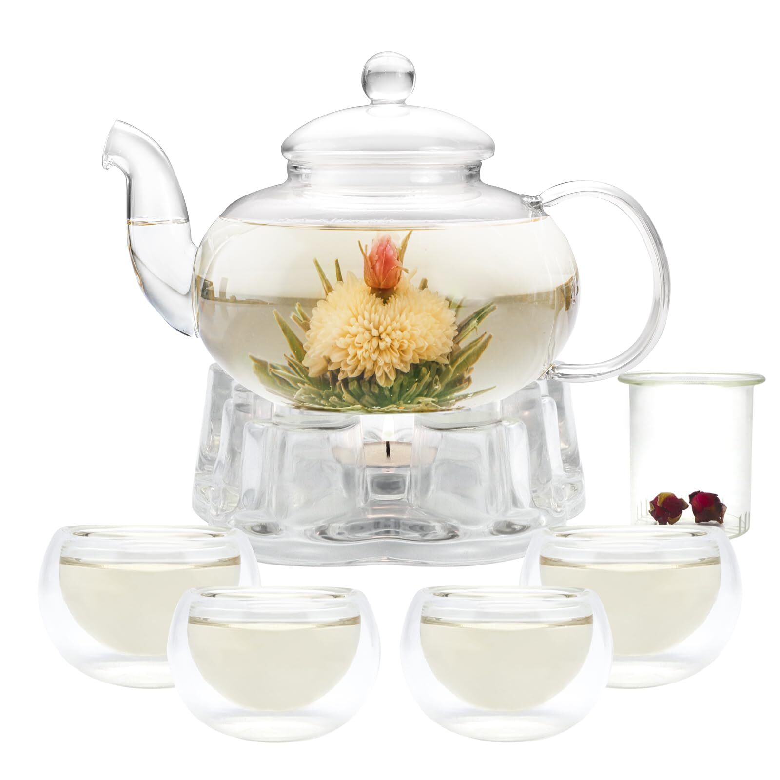 Glass Teapot Set 34OZ Tea Kettle with Infuser Warmer 5OZ Cups Stovetop Safe gallery