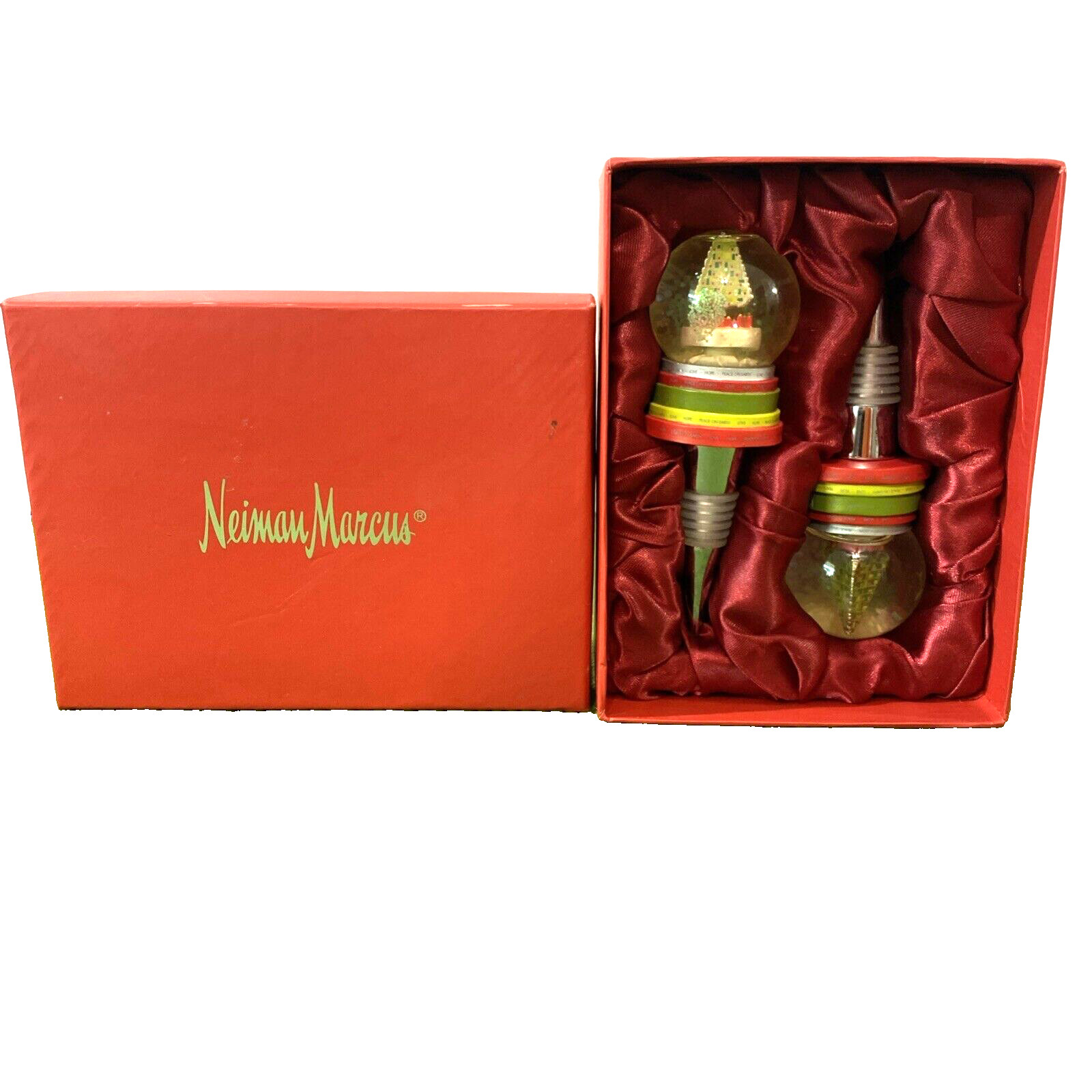 Retro Dept 56 Neiman Marcus Snow Globe Tree Wine Bottle Stoppers (2) 2008 in Box gallery