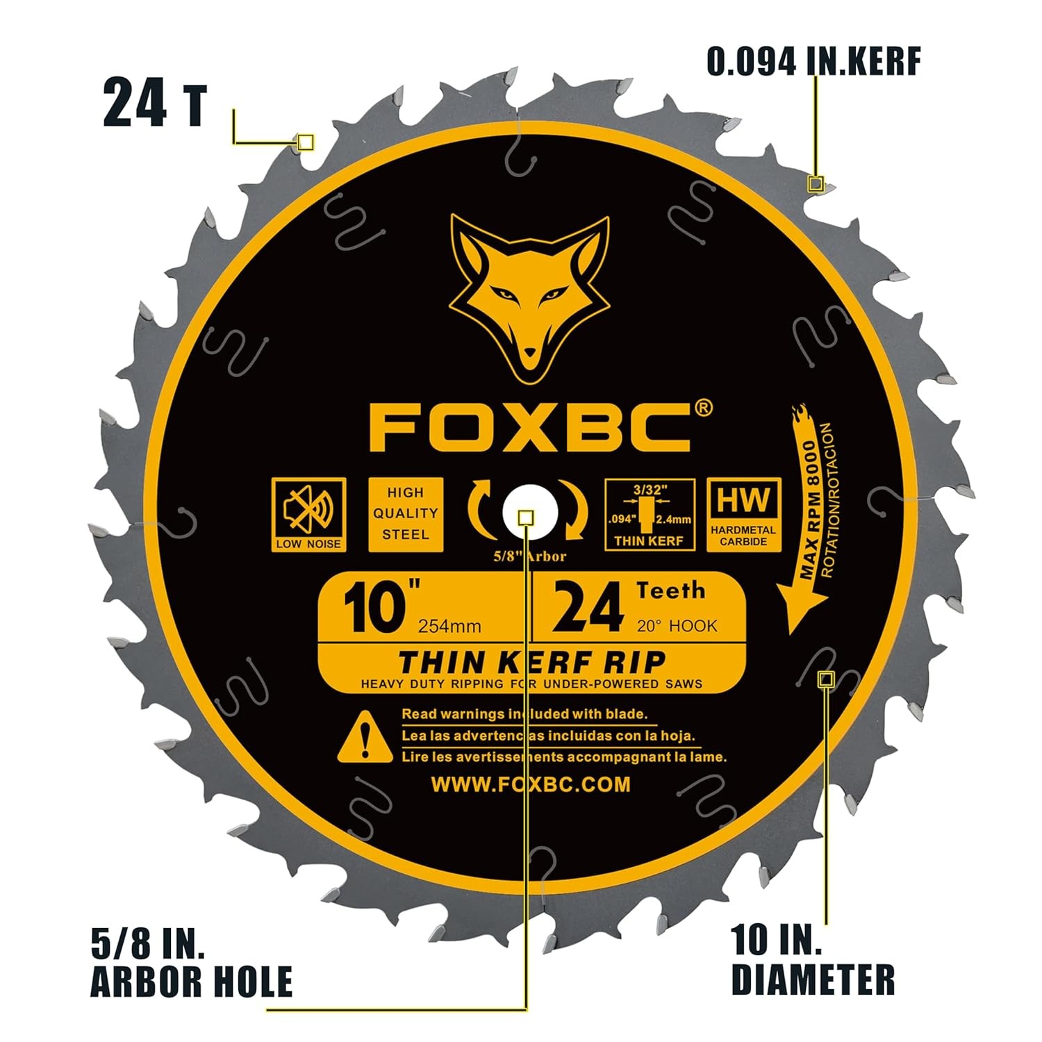 10-Inch 24-Tooth Thin Kerf Ripping Table Saw Blade ATB, 5/8-Inch Arbor Woodcut gallery