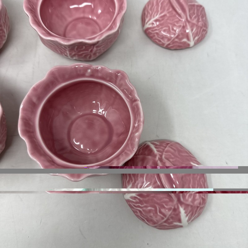 Creative Co-op Stoneware Pink Cabbage Mini Tureen, Set of 4 Lidded Small Bowls gallery