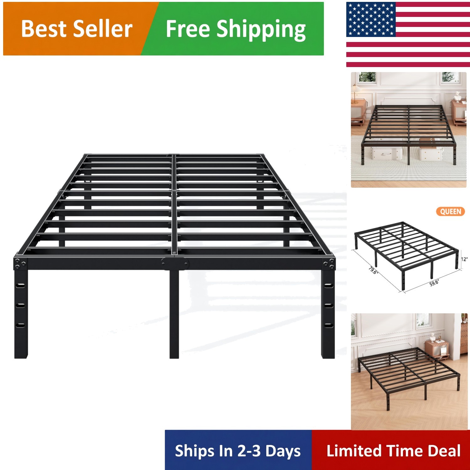 Squeak-Resistant 12 Inch Queen Metal Bed Frame - Easy Assembly & Modern Design gallery