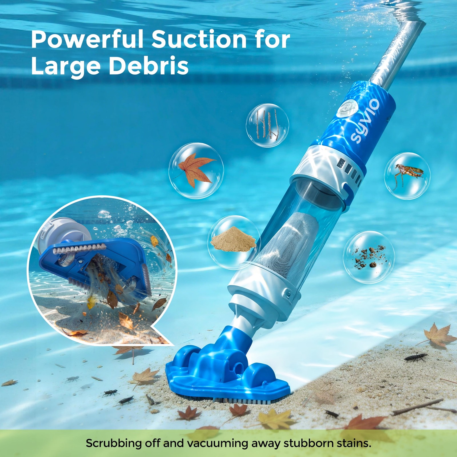 Syvio 2-in-1 Cordless Handheld Pool Vacuum with Telescopic Pole, 60 Min Runtime, gallery