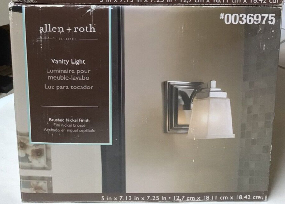 Allen + Roth Brushed Nickel Dimmable Vanity Light Frosted Glass Shade Sconce 8B gallery