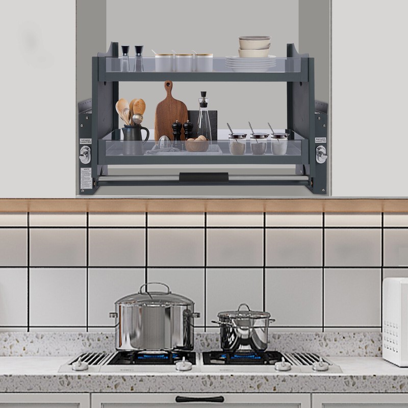 Pull Down Shelf Upper Kitchen Wall Cabinet Storage Organizer Dark Grey USAUS gallery