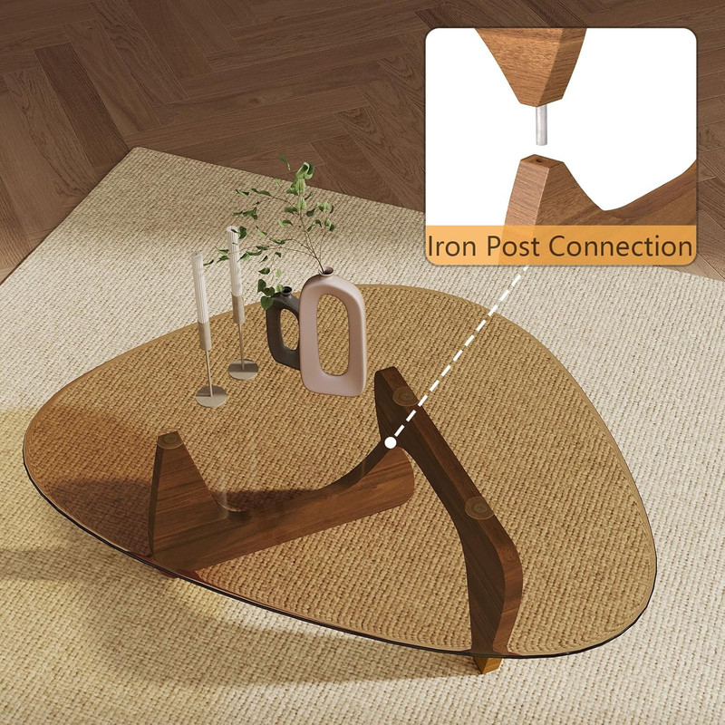 Unique Modern Coffee Table with Amber Glass Top - Irregular Accent Table gallery