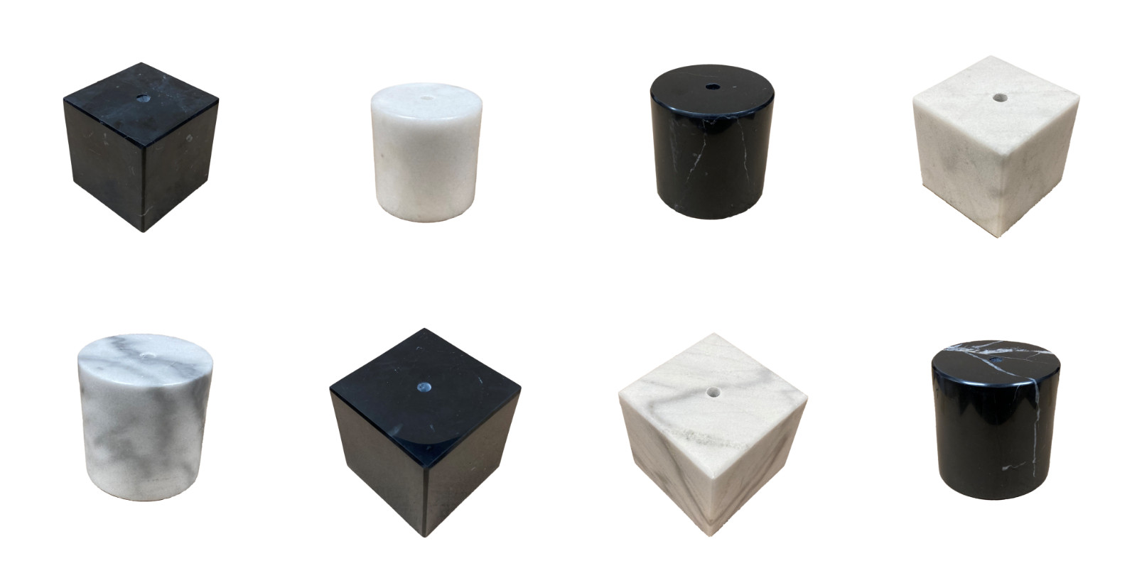 MARBLE LAMP/SCULPTURE BASE-Cube or Cylinder, 4" or 5", Black or White (1 Pc.) gallery
