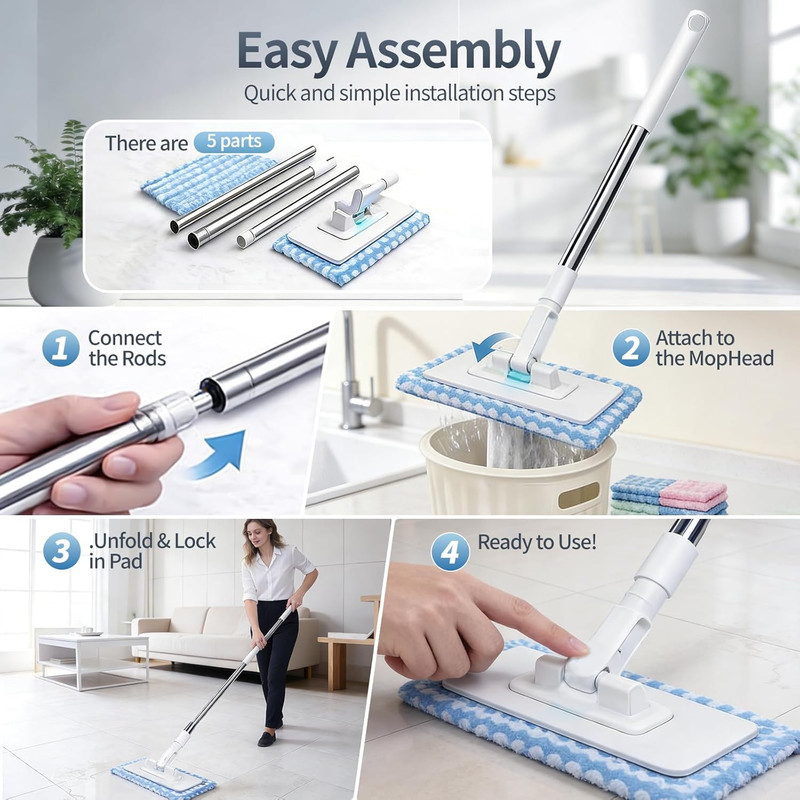 Hands Free Flat Mop with Cloth Changing, Lazy with Automatic Gripping, Convenien gallery