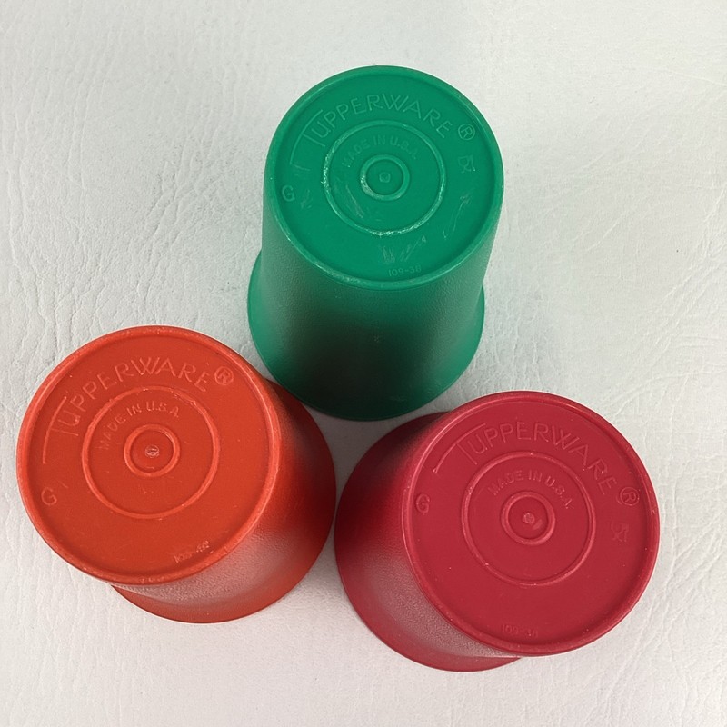 Tupperware Bell Tumblers Stacking Cups Primary Colors Red Orange Green Vintage gallery