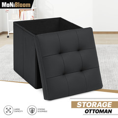 Faux Leather Black Storage Ottoman Classic Cube Seat Home Entryway Décor Benches