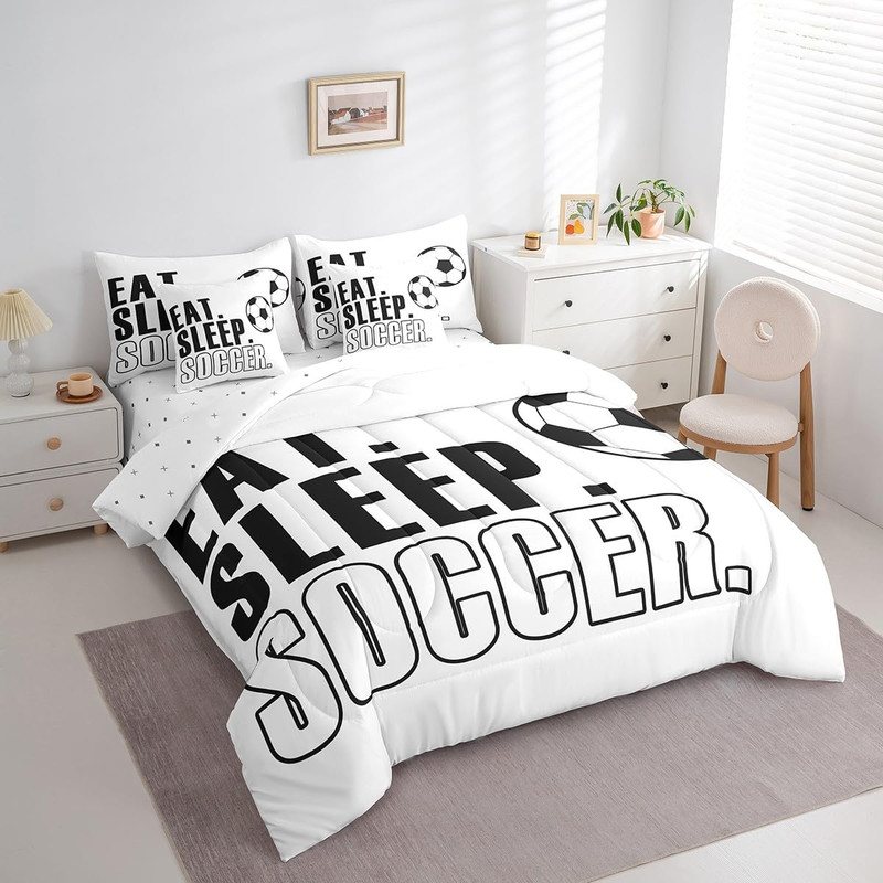 Soccer Ball Comforter Set with Sheets Queen Size White Football 7 Pieces Bedding gallery