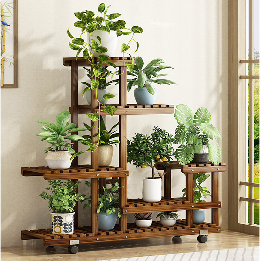 Tall Rolling Plant Stand Multi-Layer Flower Pot Holder Display Shelf Home Garden gallery