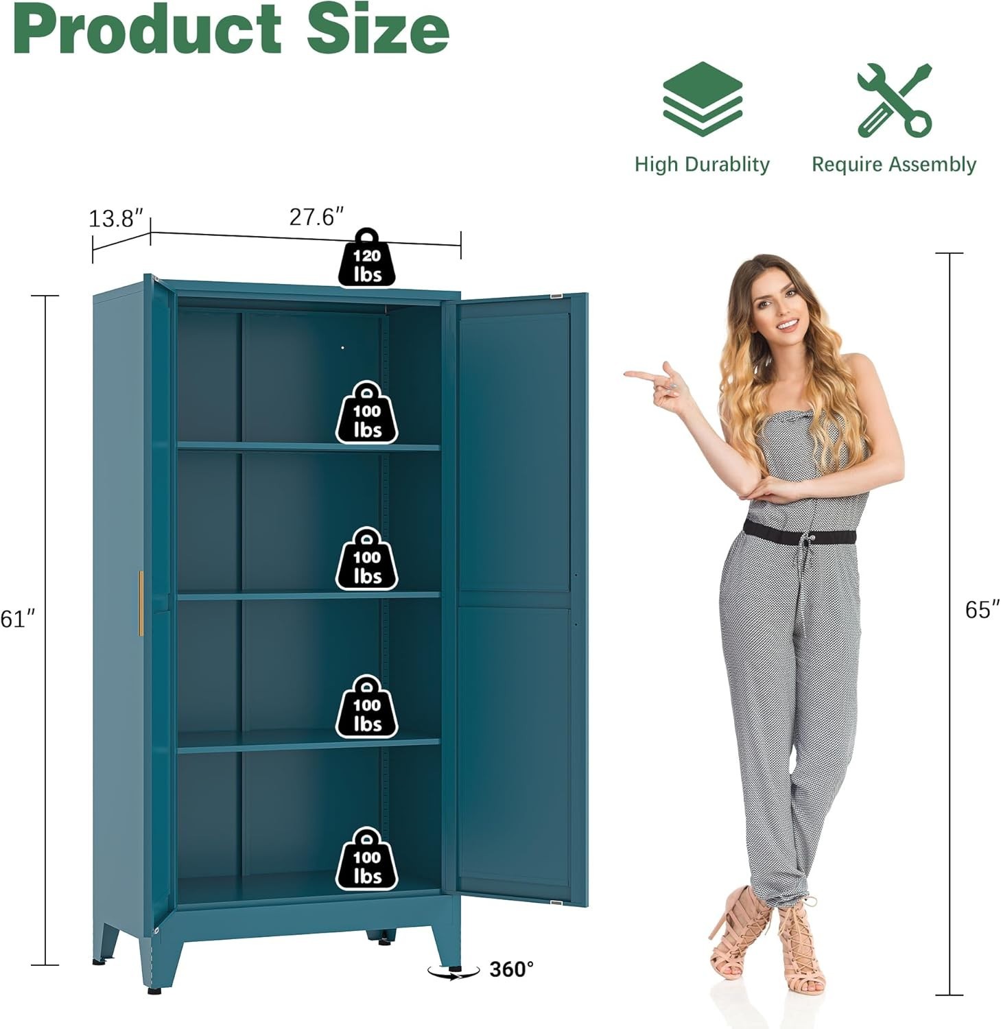 61''H Metal Pantry Storage Cabinet, Adjustable Shelves, For Kitchen, Office,Blue gallery