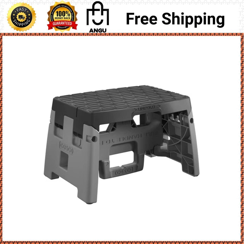 COSCO 1-Step Plastic Folding Step Stool Type 1A 300 lb Capacity Black Gray