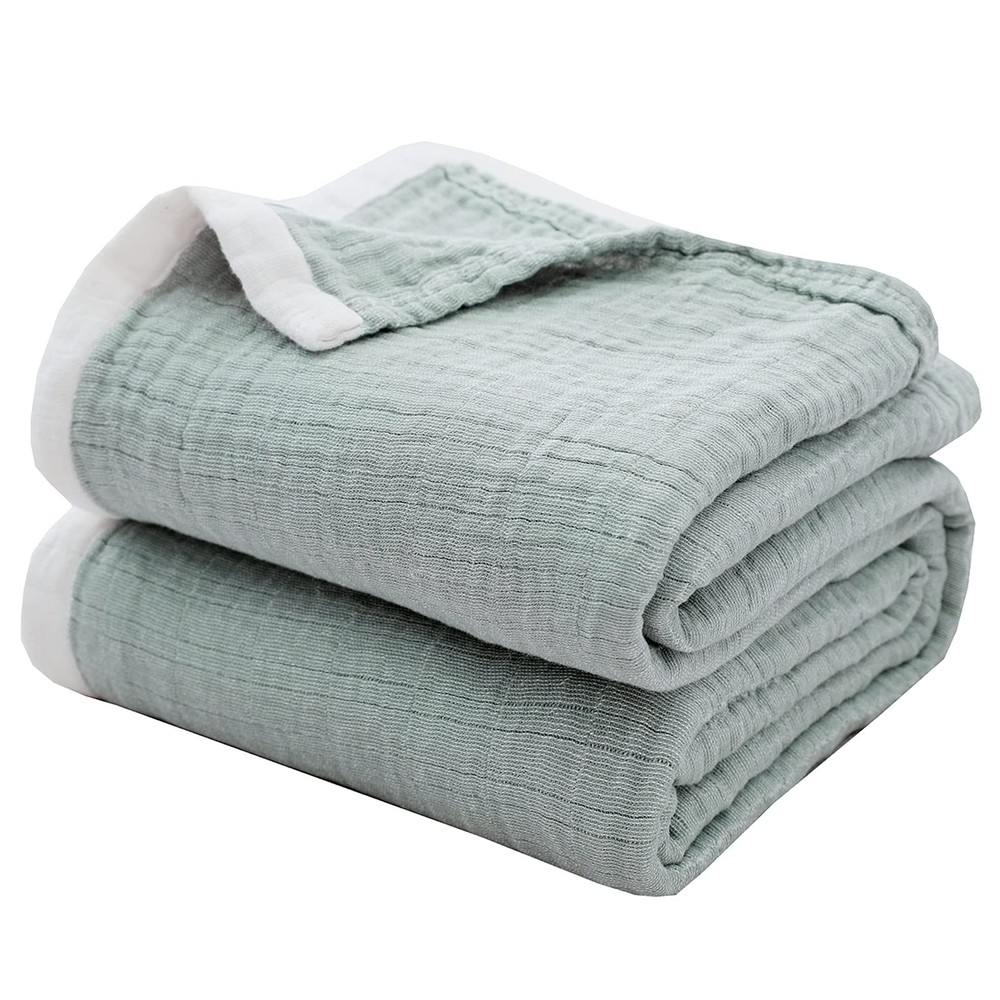 SE SOFTEXLY Cotton Muslin Blankets 4-Layer Linen Texture Blankets for Bed Couch,