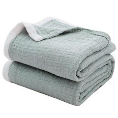 SE SOFTEXLY Cotton Muslin Blankets 4-Layer Linen Texture Blankets for Bed Couch,