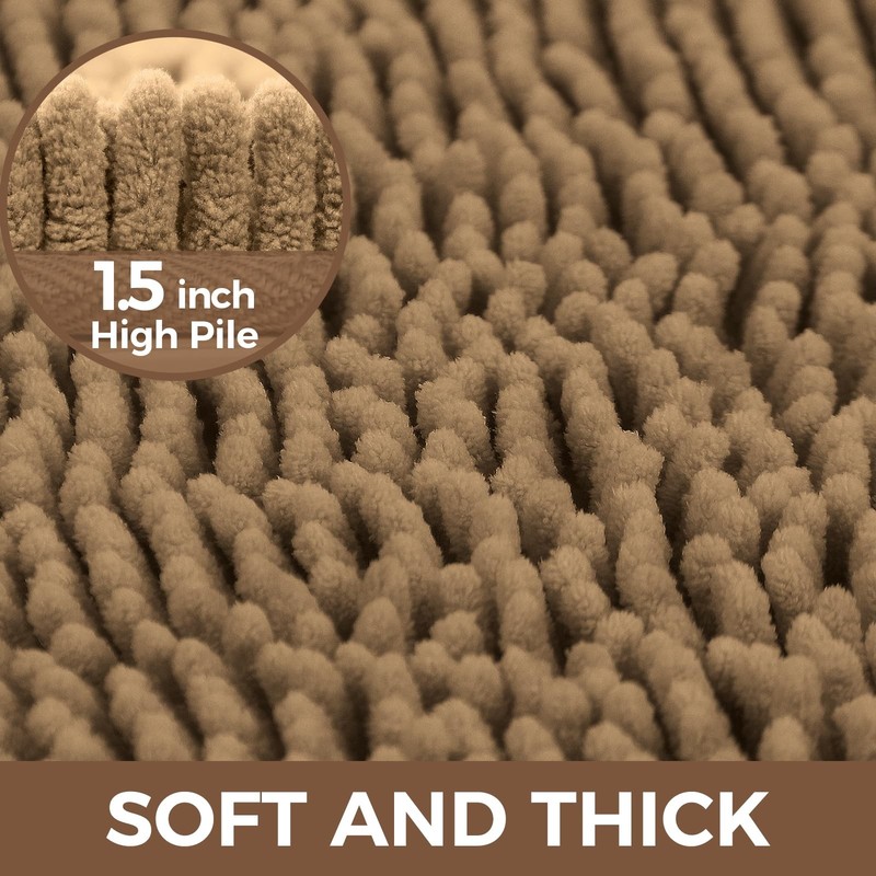 Bcoimo Bathroom Rug Set, Chenille Rugs, U24×20 Plus 30×20, Tan gallery