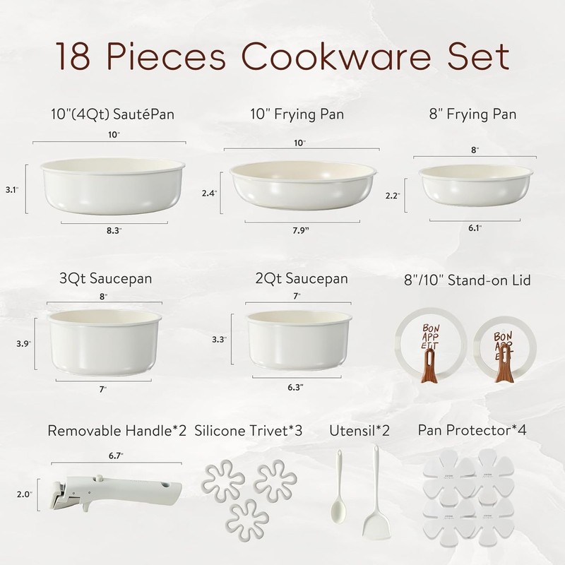 Luxurious 18-Piece Ceramic Cookware Set - Non-Stick, Detachable Handle & Indu... gallery