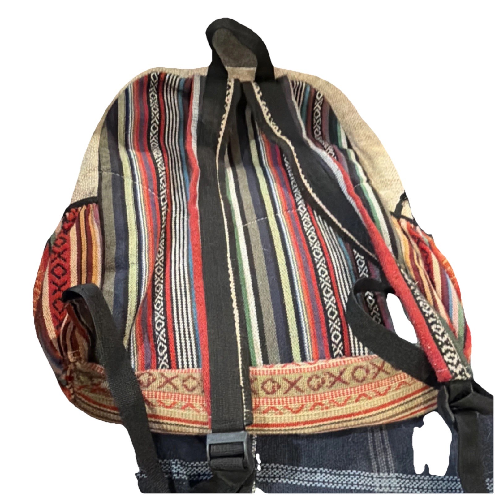 Pure World Patchwork Fabric Hiking Backpack Multicolor Zip External Pockets 4