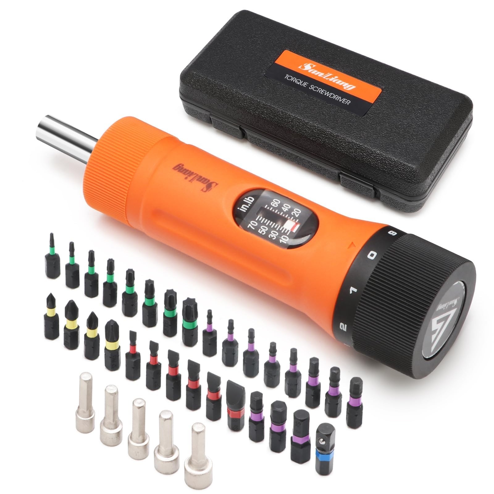 36Pcs Torque Screwdriver Set 10-70 in-lbs, 29 S2 Bits, 5 Sockets, 1/4" Adapter - gallery