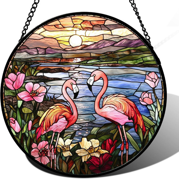 SUNCATCHER- Flamingos - 8"x8" Acrylic Window Hanging Ornament - Tropical Animal gallery
