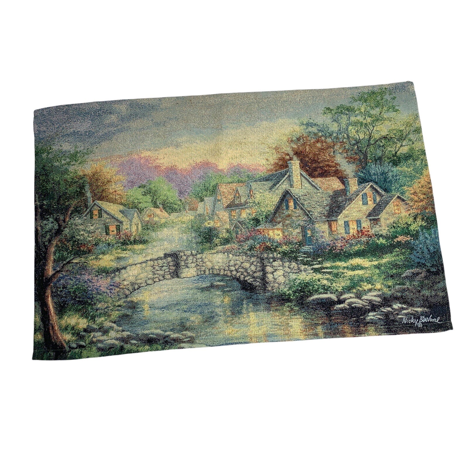 Stonehedge Bridge Tapestry Wall Hanging Cottage Nicky Boehme Horizontal 38"x24" gallery
