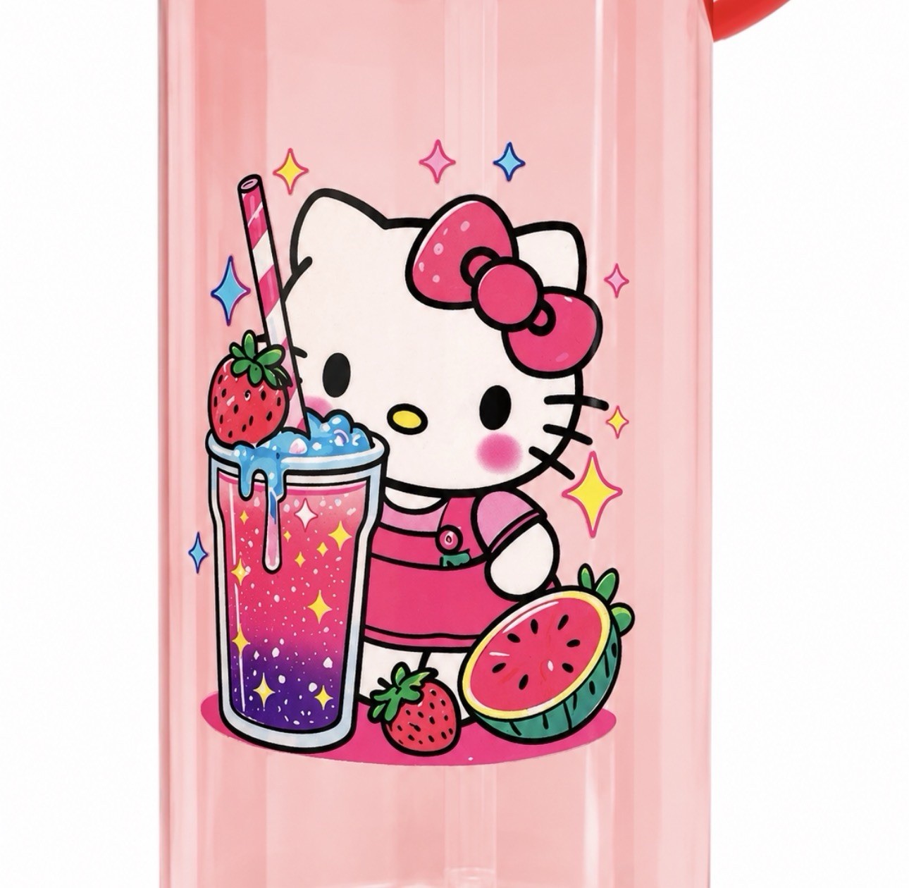 Hello Kitty BPA-Free Plastic Water Bottle w/ Straw, Twist Lid Pink/Red 30 oz gallery