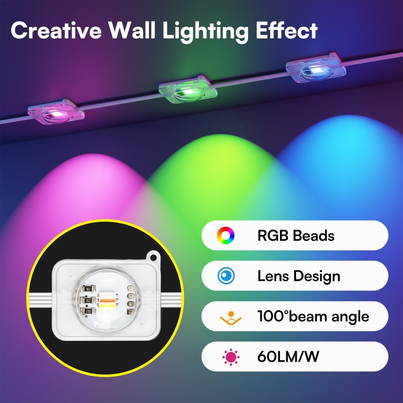 100ft Permanent Outdoor Lights,RGB Eaves Lights with App Control Remote,DIY IP67 gallery