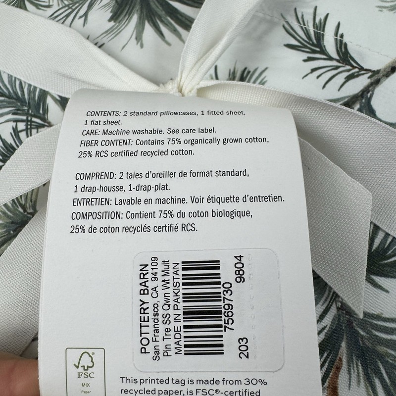Pottery Barn Pine Tree Printed Sheet Set Queen 4-piece Christmas Holiday Multi gallery