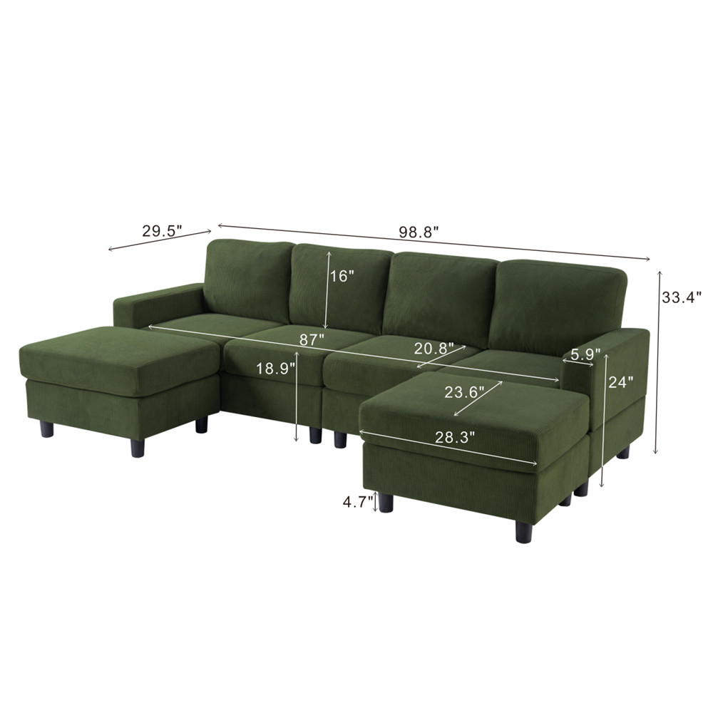 U-Shaped Sectional Modular Sofa Couch w/ Ottoman, Upholstered Corner Sofa Lounge