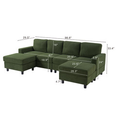 U-Shaped Sectional Modular Sofa Couch w/ Ottoman, Upholstered Corner Sofa Lounge