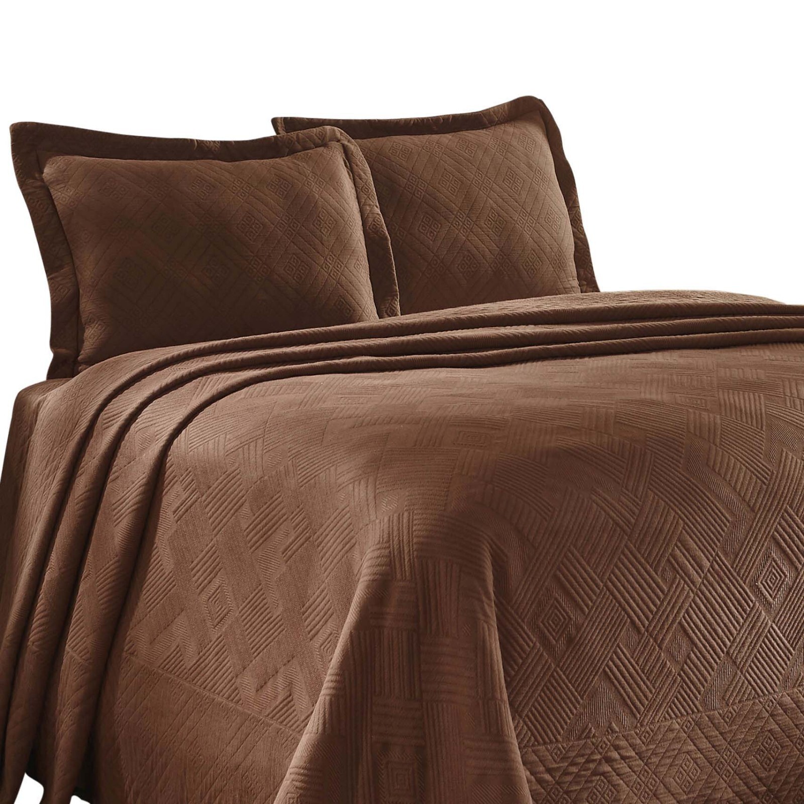 Geometric Fret Cotton Matelasse Decorative Bedspread and Pillow Sham Set gallery