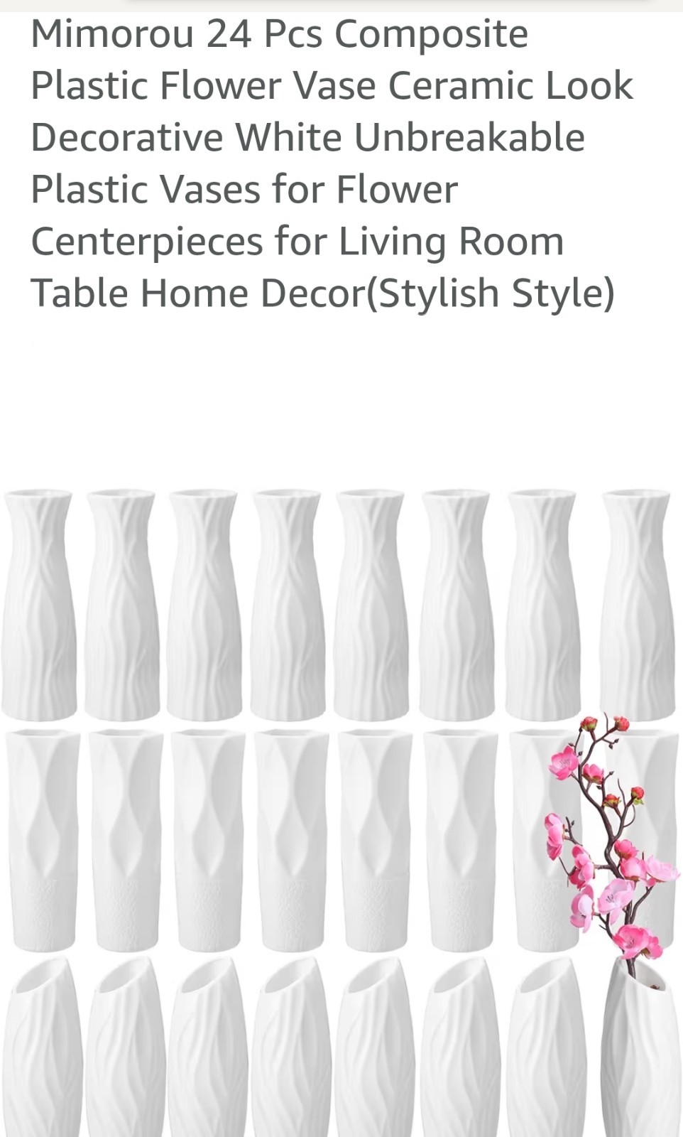 Mimorou 24 Pcs Composite Plastic Flower Vase Ceramic Look Decorative White... gallery