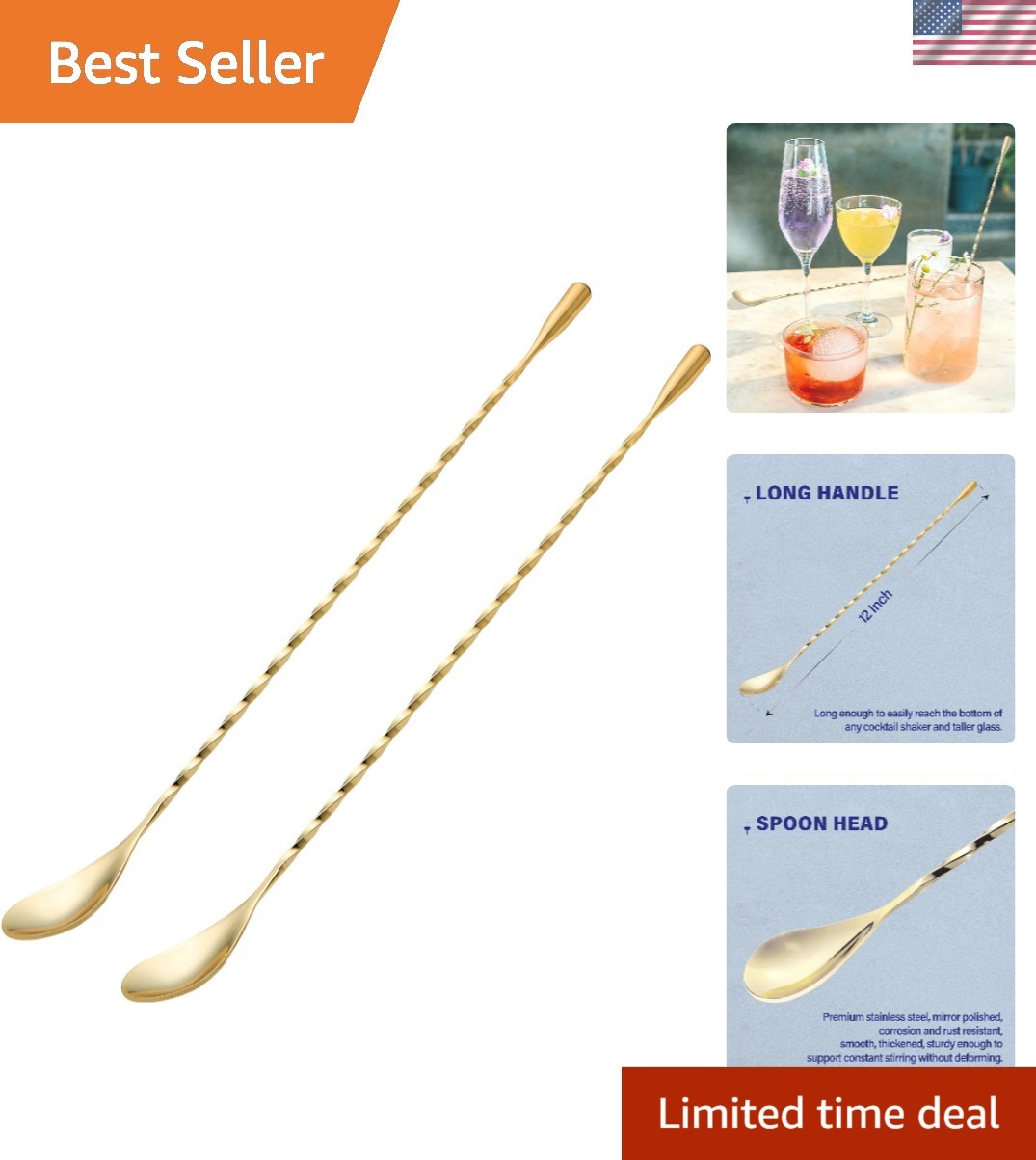 2 Pcs 12 Inches Bar Spoon, Long Handle Mixing Stirrers for Drink, Stainless S... gallery