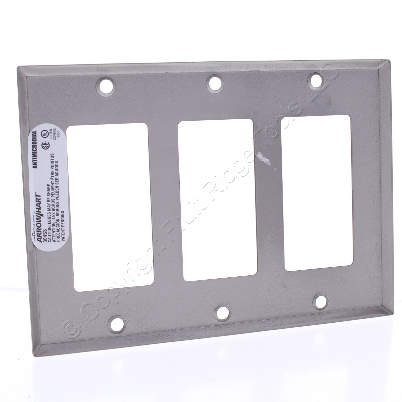 Cooper ANTIMICROBIAL 3-Gang Stainless Steel Decorator Wallplate Cover GFCI GFI gallery