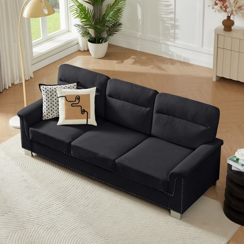 82" Modern Compressed Snowfleece Fabric 3-Seater Sofa, for Living Room, Bedroom gallery