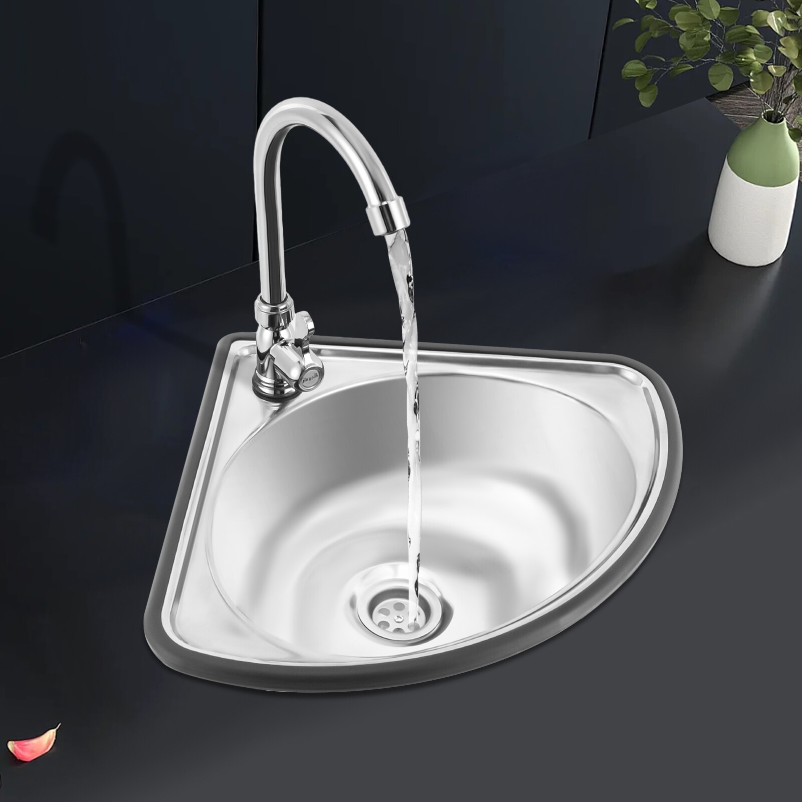 Single Triangle Wash Basin, Corner Sink Small Bar Sink Stainless Steel w/ Faucet gallery
