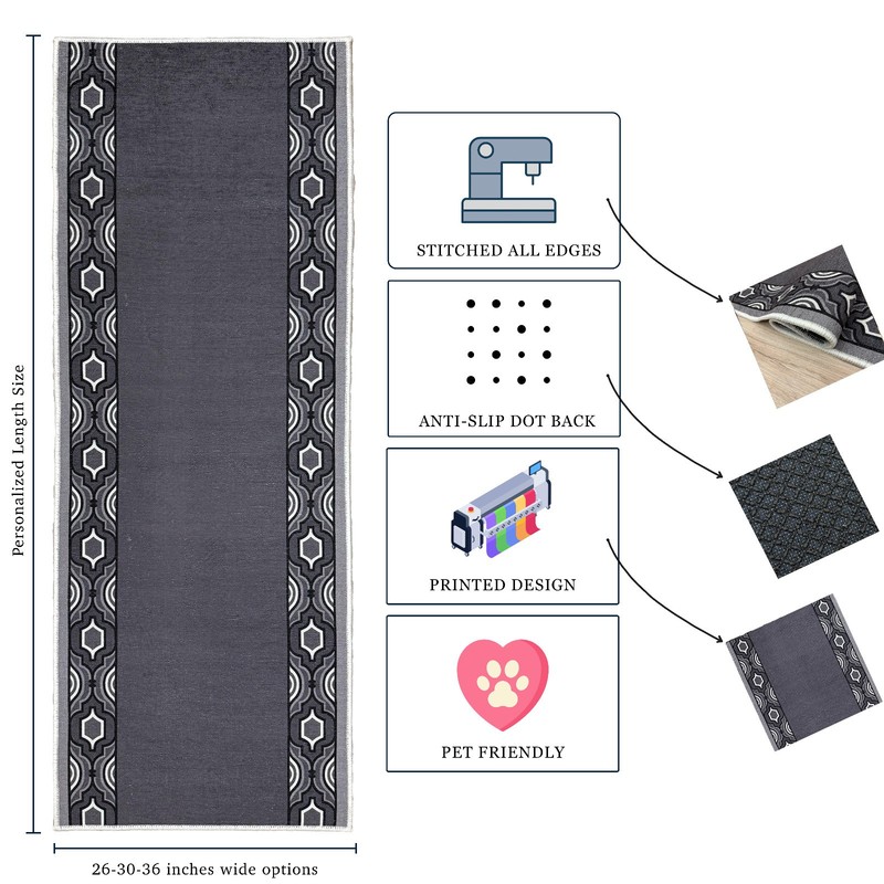 Custom Size Rubber Collection Trellis Design Grey Non Slip Washable Runner Rug gallery