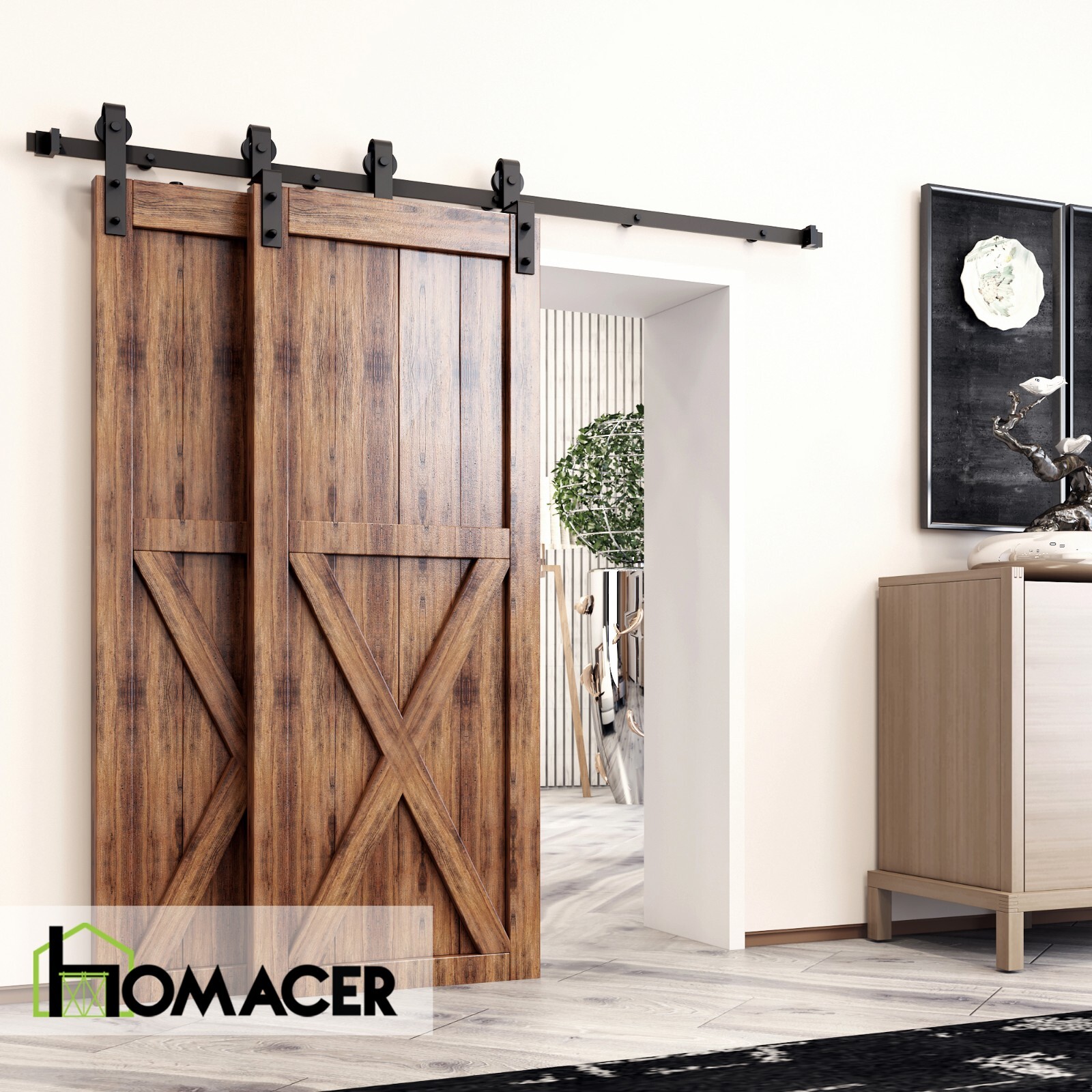 Single Track Bypass Sliding Barn Door Hardware Kit - Classic Design Roller gallery