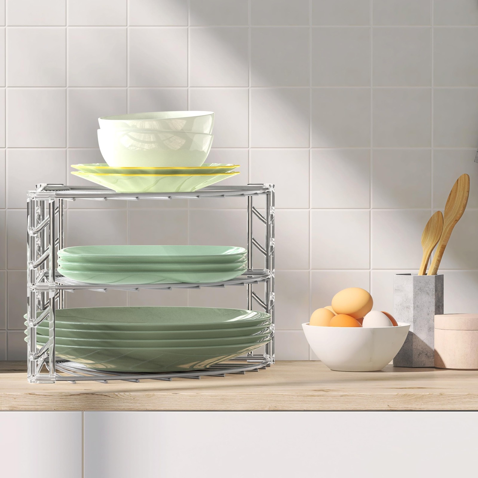 Simple Houseware 3-Tier Counter Corner Shelf Organizer, Silver gallery
