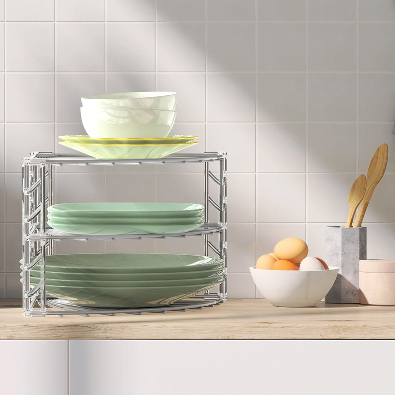 Simple Houseware 3-Tier Counter Corner Shelf Organizer, Silver gallery