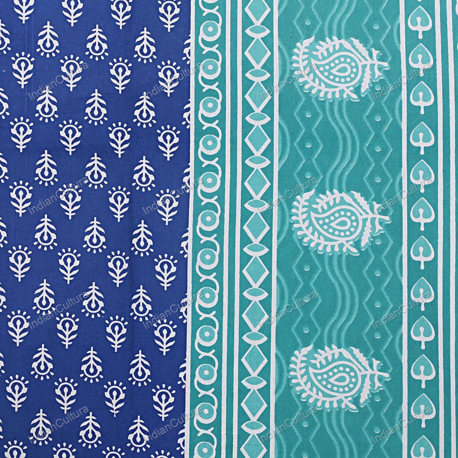 Traditional Screen Printed Blue 3 Kaam Buti Pure Cotton Double BedSheet With 2 P gallery