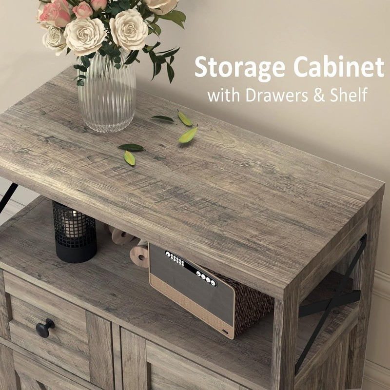 Charming Rustic Grey Storage Hutch with Open Shelf & Easy Assembly - 42.5 Inches gallery