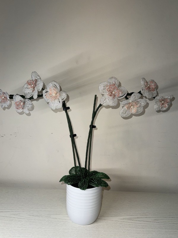 Beaded Orchid Flowers Home Decor Table Decor Handmade Vintage gallery