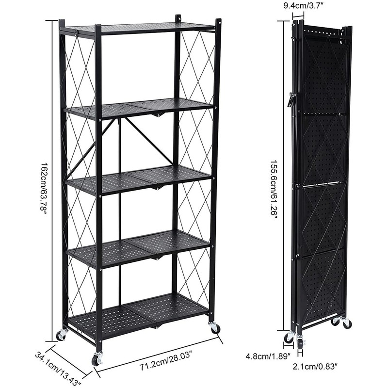 5-Tier Heavy-Duty Storage Rack – Foldable Shelving Wheels Kitchen Garage Sturdy gallery