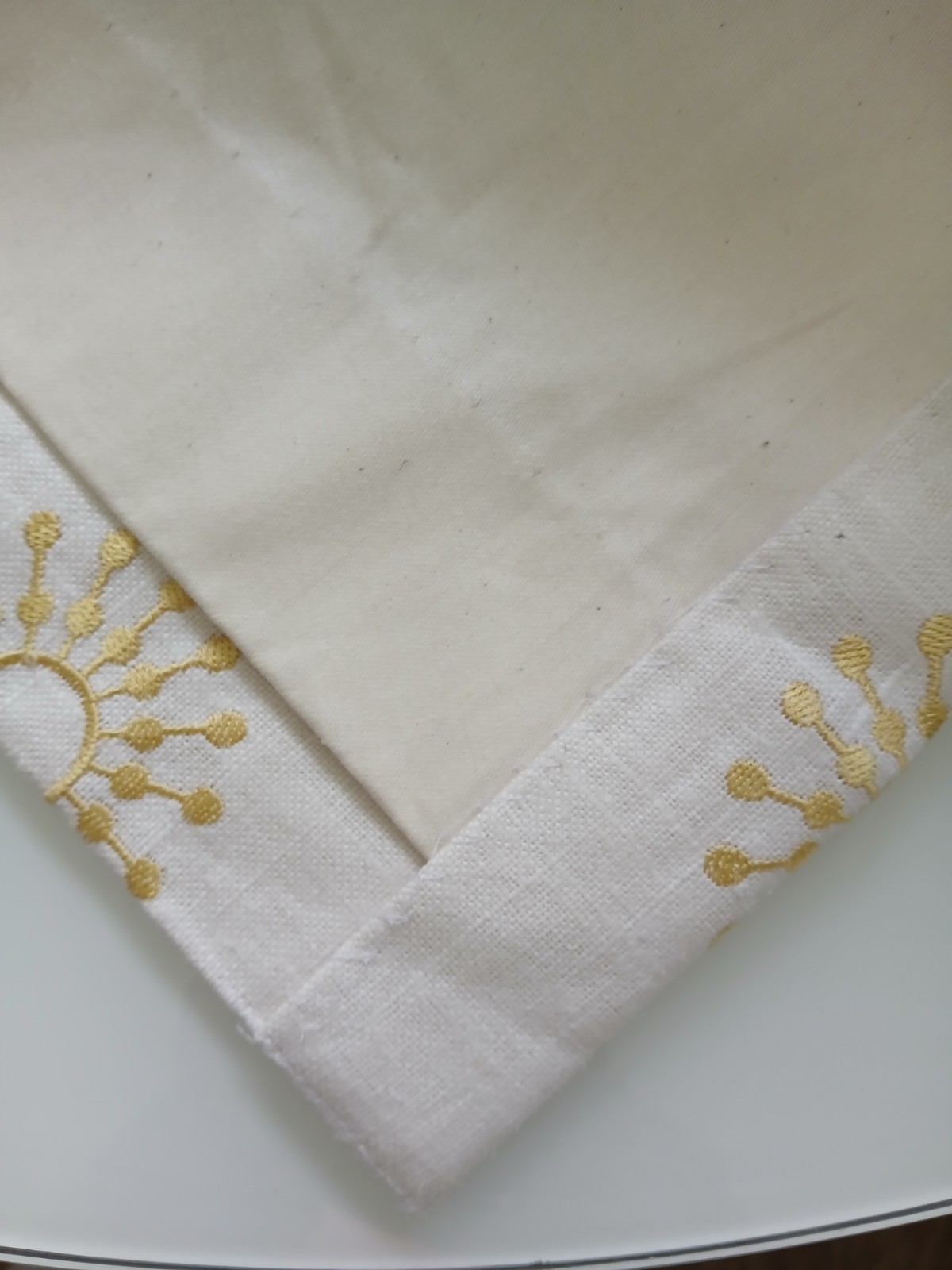 CUSTOM SMITH & NOBLE DRAPES~OFF WHITE W/ EMBROIDERED Gold Sunburst ~81”LONG gallery