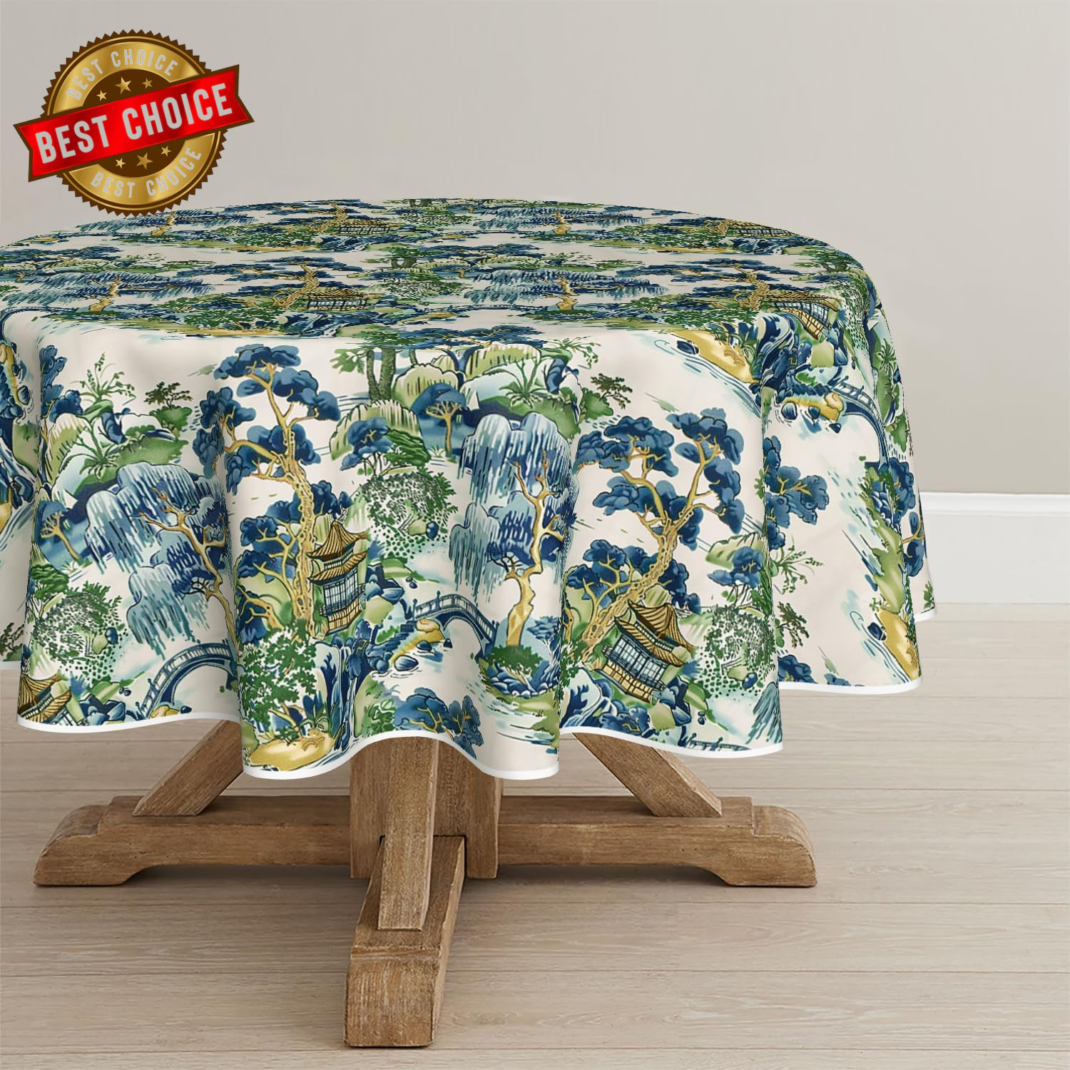 Decorativear Tablecloth 90×90 Inch Round, Seasonal House Trees Vintage Style Mou gallery